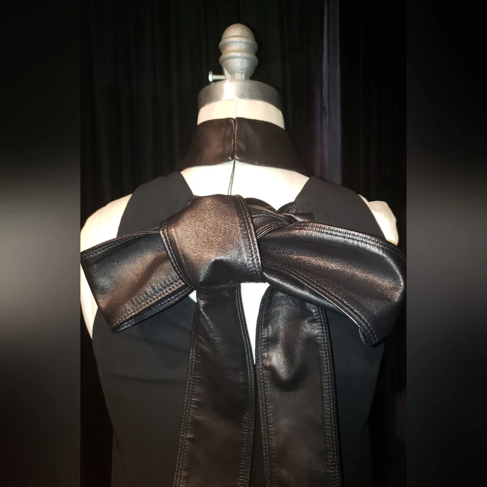 Tom Ford Gucci 100% viscose 100% lambskin leather Black razor tank top Bow 40 - Picture 1 of 16